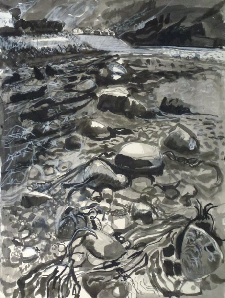Low tide, Ullapool, ink wash drawing