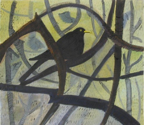 Blackbird in a Sunset Bush